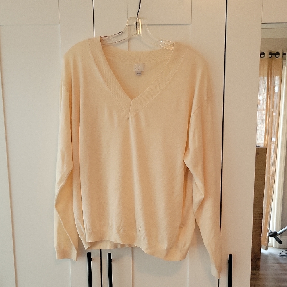 A New Day Light Cream V-Neck Top